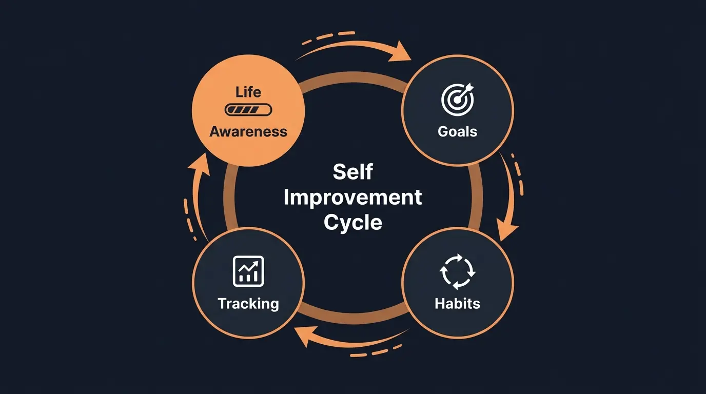Self improvement cycle framework — awareness, goals, habits, and tracking in a continuous loop
